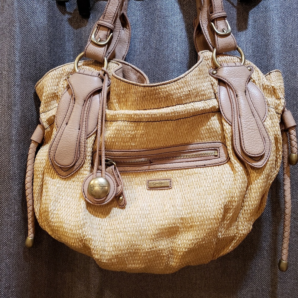 Taupe leather with brass detailing Hobo bag